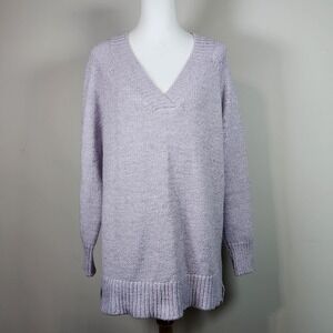 Lilac Chunky Knit Sweater Womens 1X Lavender Soft Winter Long V Neck‎ Plus Size